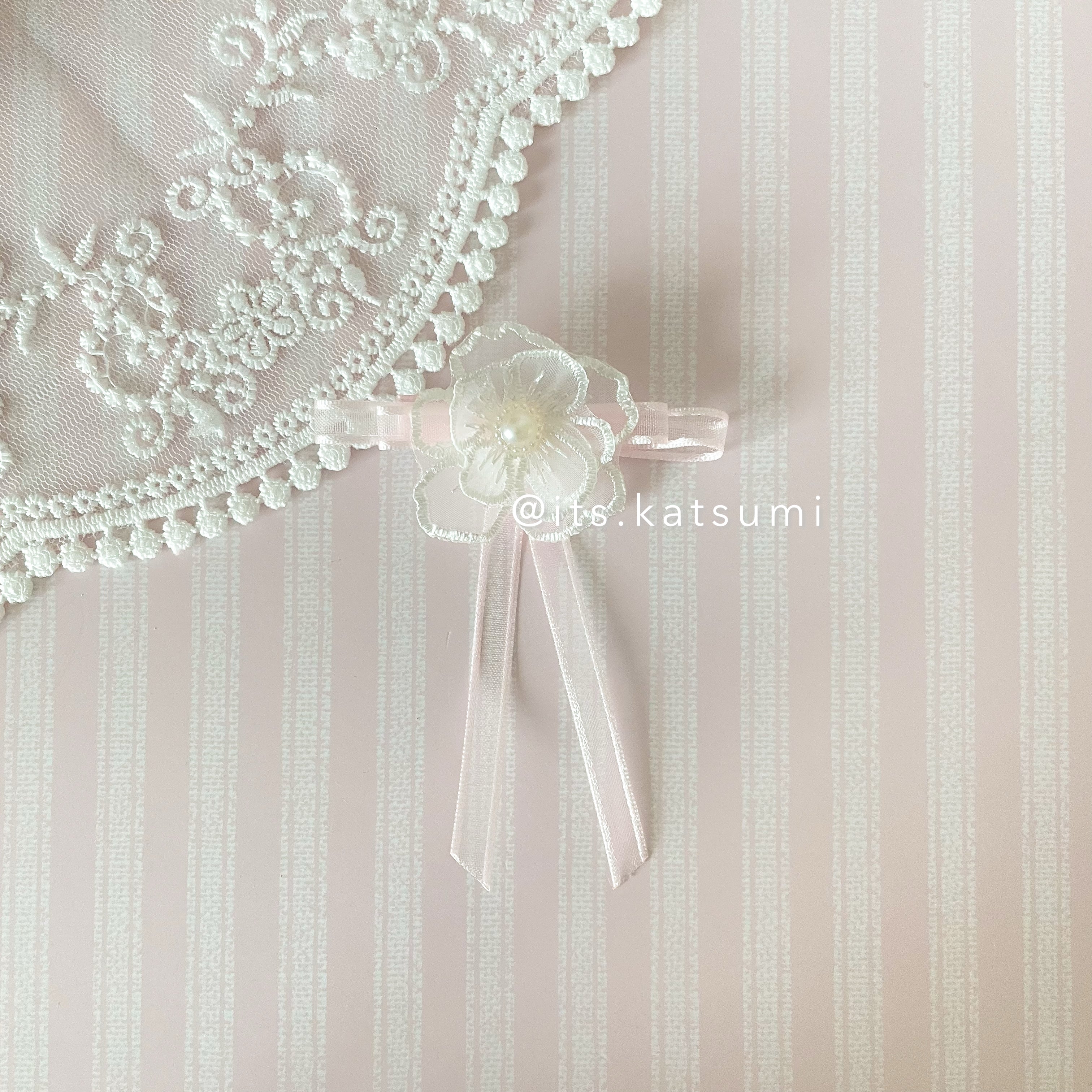 Kawaii Handmade Bow Hair Clip with Embroidered Flower ♡