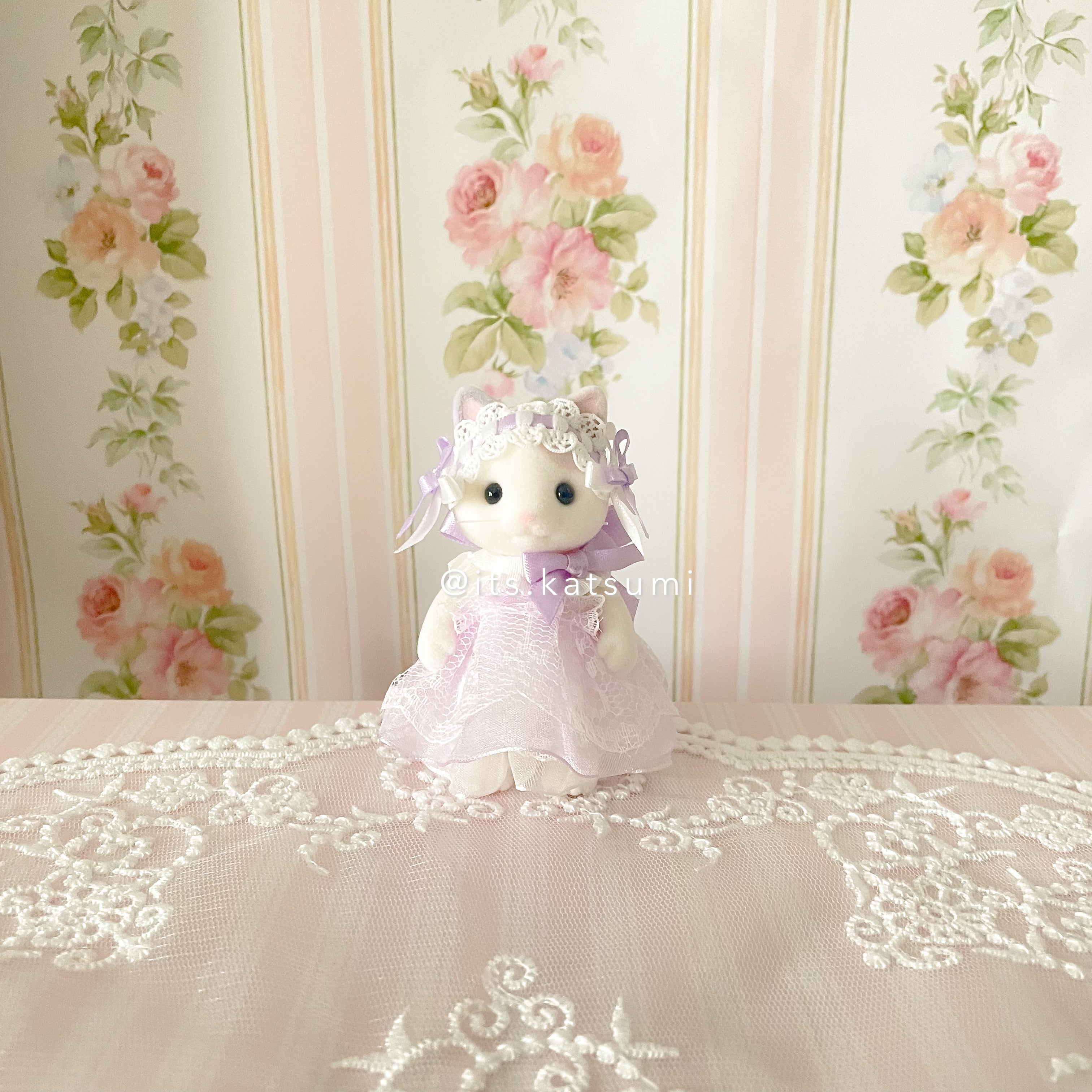 Real Calico Critter / Sylvanian Families ♡ Adult Latte Cat in a Purple Kawaii Lolita Dress