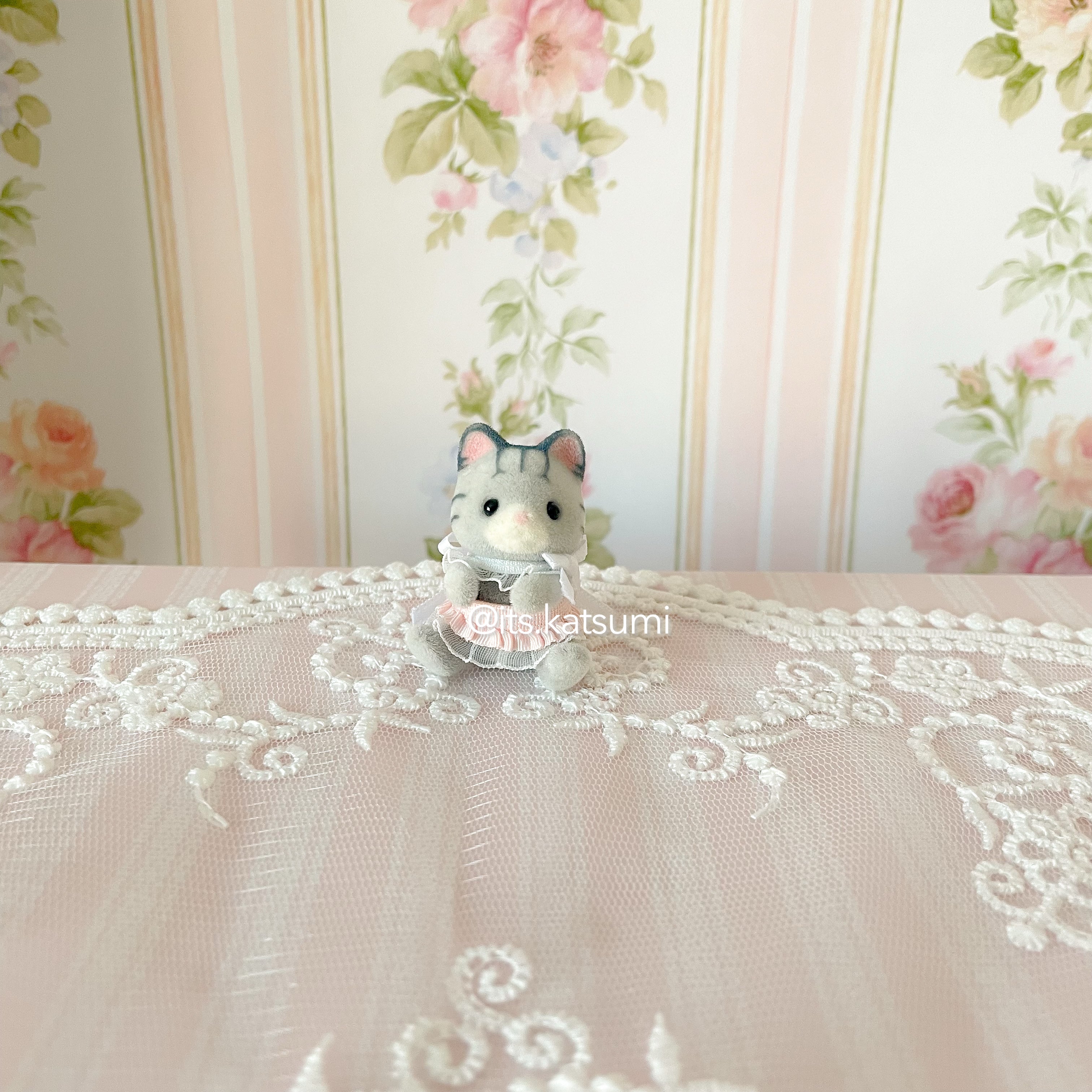 Real Calico Critter / Sylvanian Families ♡ Baby Grey Fisher Cat in a Kawaii Outfit