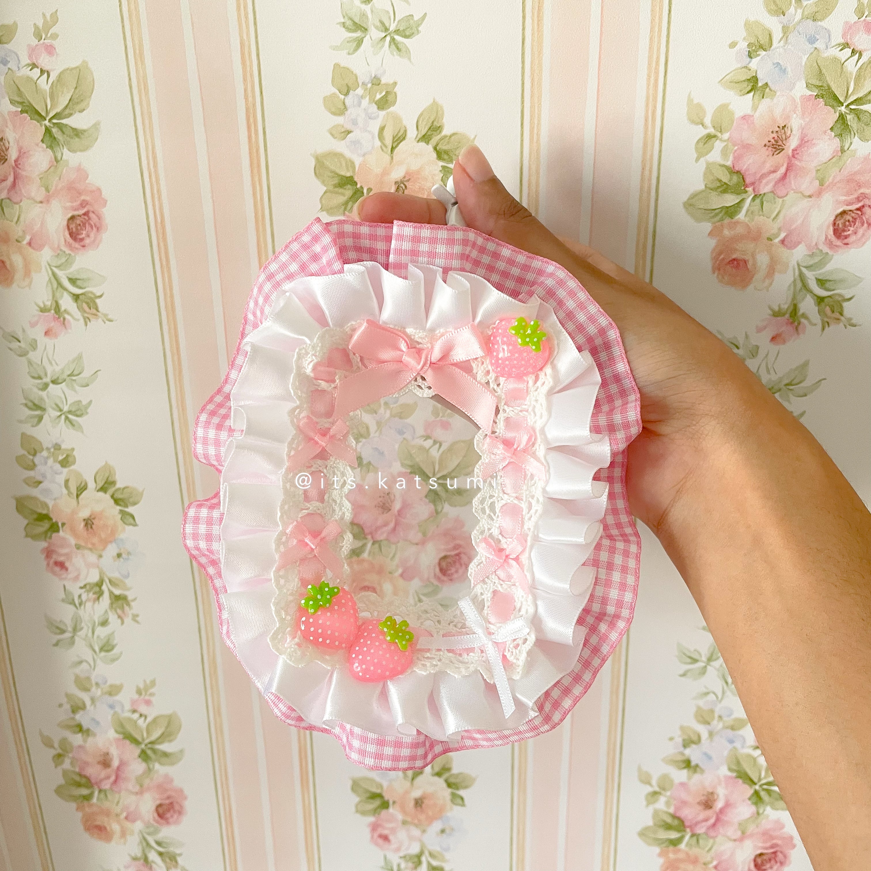 Kawaii Pink Strawberry Lace Trinket Pouch ♡ Handmade Mini Storage Bag for Calico Critters, Sonny Angels, Smiski, Mini Figures & Collectibles
