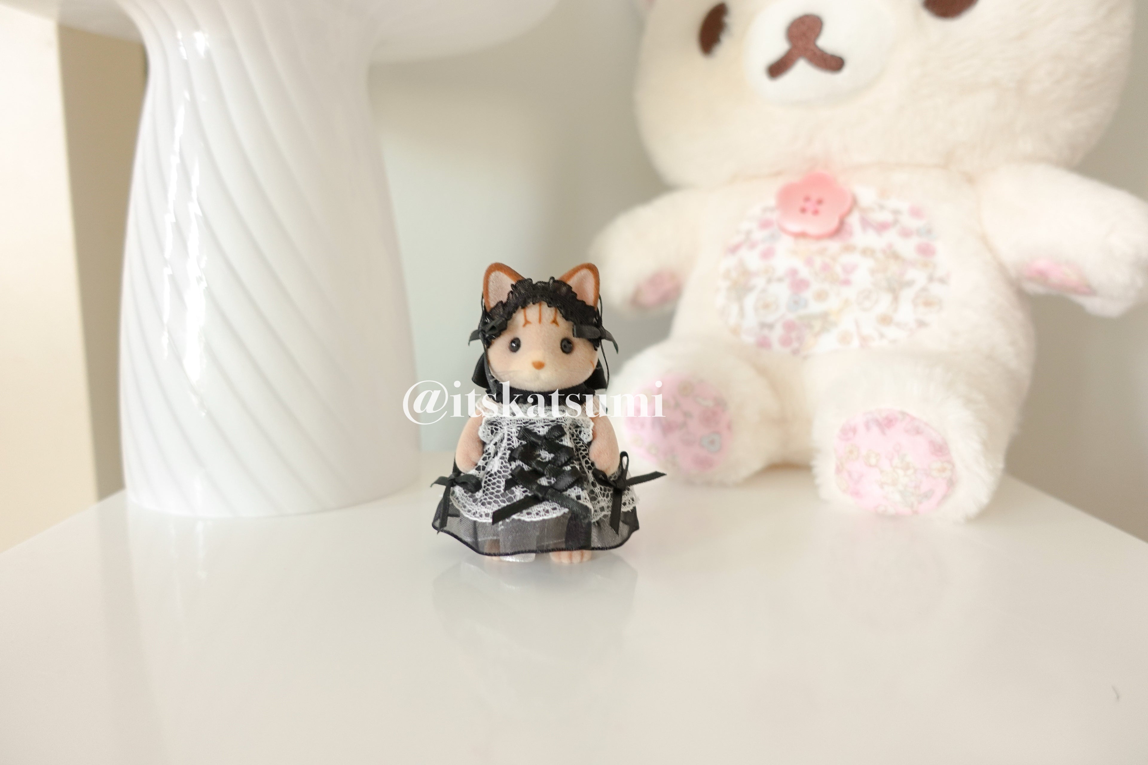 Real Calico Critter / Sylvanian Families ♡ Adult Brown Sandy Cat in a Gothic Kawaii Lolita Dress